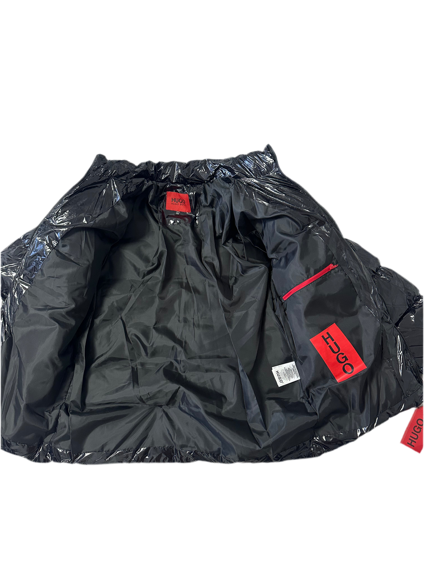 Geaca Hugo bărbați - model puffer negru lucios