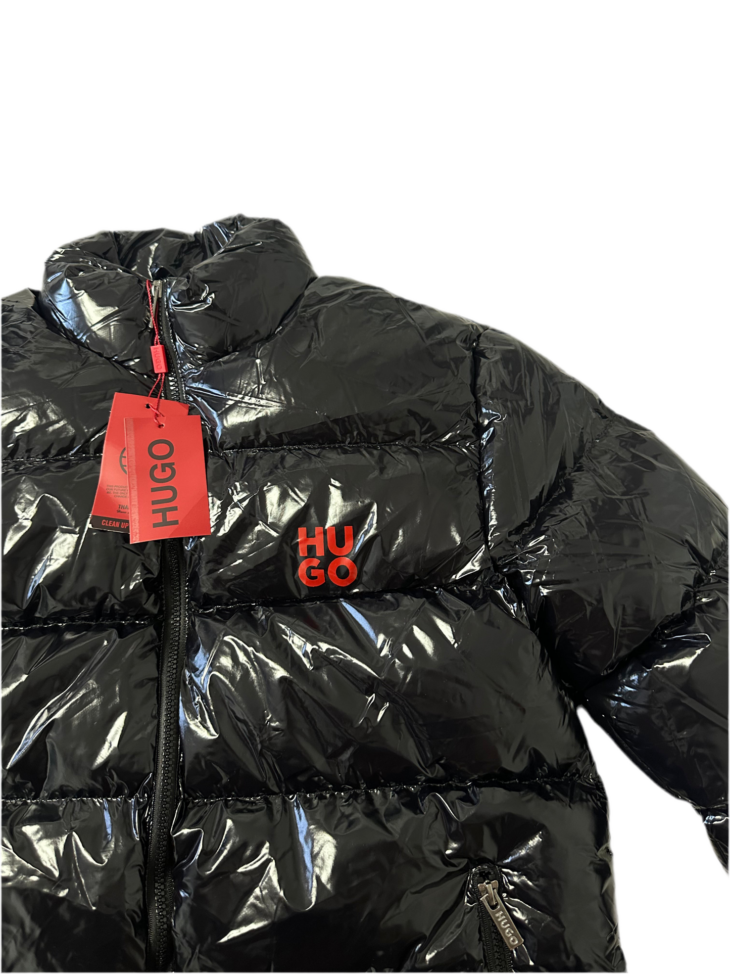 Geaca Hugo bărbați - model puffer negru lucios