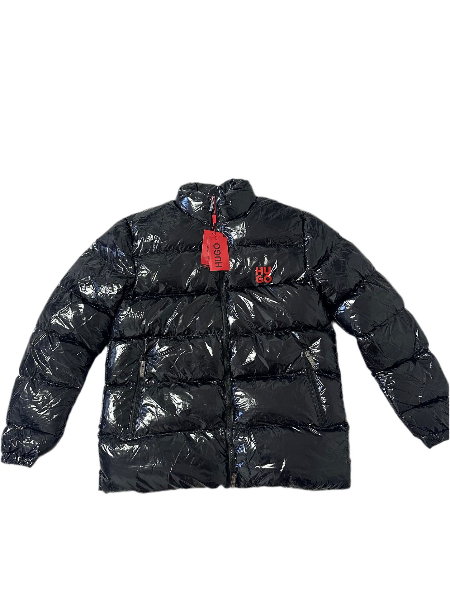 Geaca Hugo bărbați - model puffer negru lucios