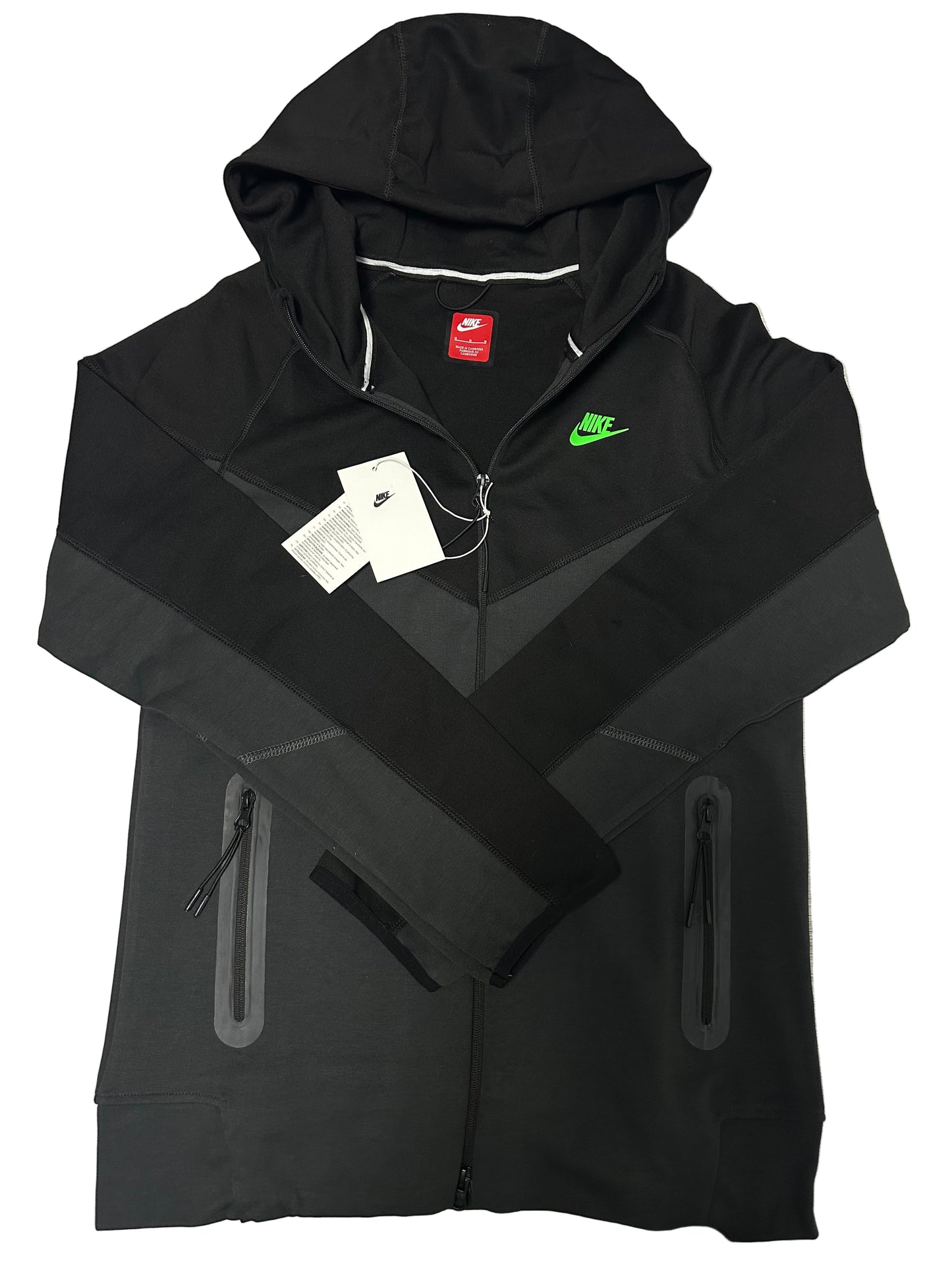 Trening Nike Tech Fleece - Negru/Gri cu logo verde neon
