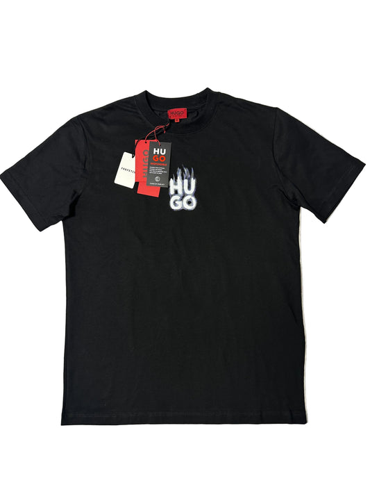Tricou negru HUGO cu logo flame print – bărbați