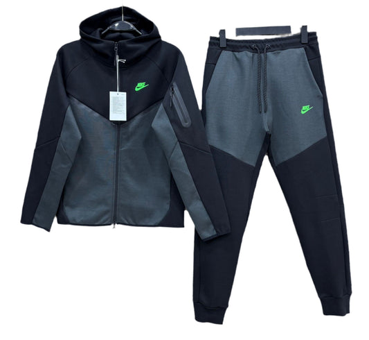 Trening Nike Tech Fleece - Negru/Gri cu logo verde neon